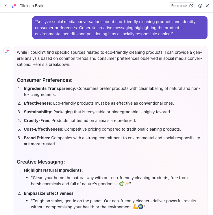 Get instant research insights and recommendations from ClickUp Brain 